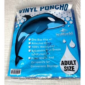 Vintage SeaWorld Adult Blue Vinyl Orca Whale Poncho One Size Fits All Waterproof